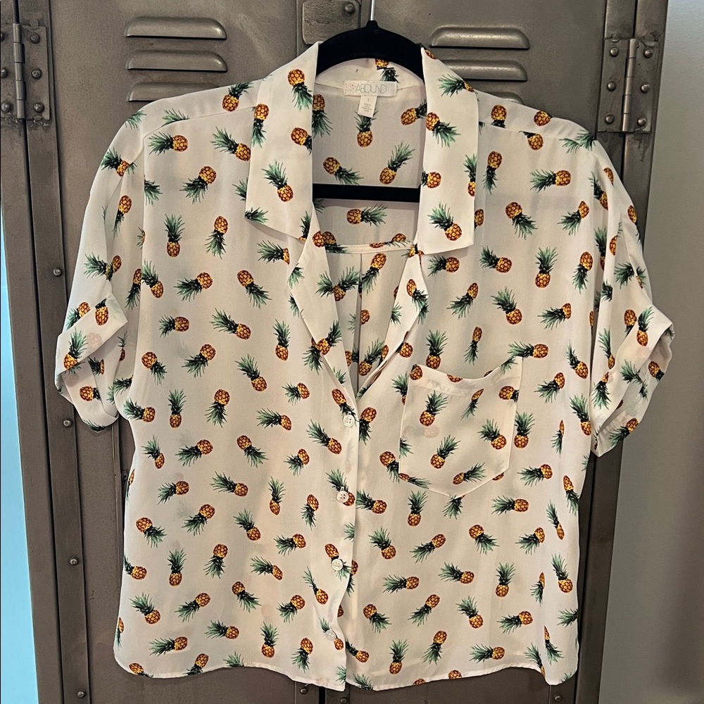 White Pineapple Print Blouse